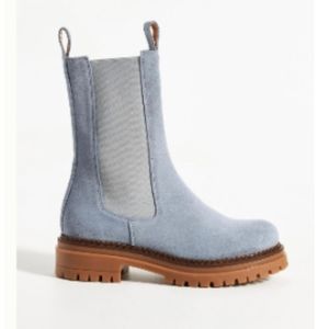 ANTHROPOLOGIE by Maeve MID-CALF Platform Chelsea Boots in Blue Sz 8